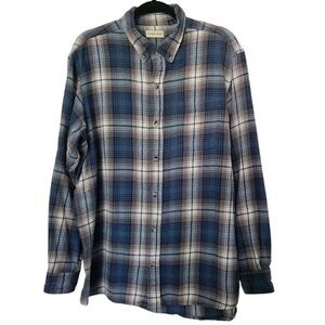 Hobbs Creek Mens Blue Plaid Shirt Button Front Long Sleeve Size XL